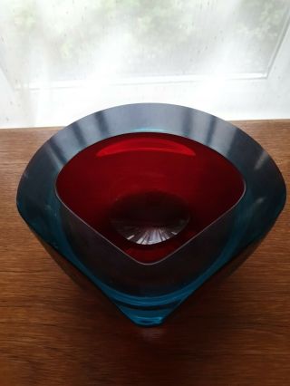 Vintage Murano Poli Seguso RED Art Glass Triangle Geode Bowl Circa 50s 60s 4