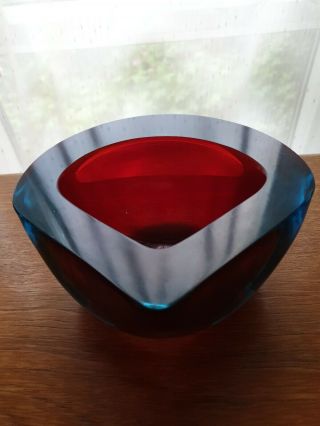 Vintage Murano Poli Seguso RED Art Glass Triangle Geode Bowl Circa 50s 60s 5