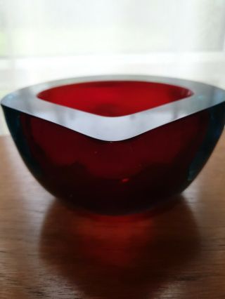 Vintage Murano Poli Seguso RED Art Glass Triangle Geode Bowl Circa 50s 60s 6