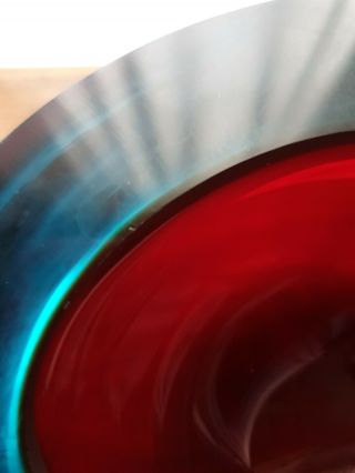 Vintage Murano Poli Seguso RED Art Glass Triangle Geode Bowl Circa 50s 60s 7