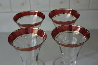 Vintage Clear Wine Glass Red and Gold Rim Set of 4 3