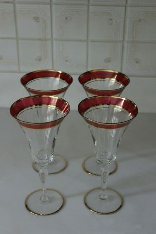Vintage Clear Wine Glass Red and Gold Rim Set of 4 4
