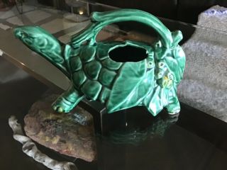 Rare Turtle Mccoy Usa Vintage Pottery Watering Can Sprinkler Pitcher Green