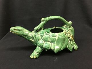 Rare Turtle McCoy USA Vintage Pottery Watering Can sprinkler pitcher green 2