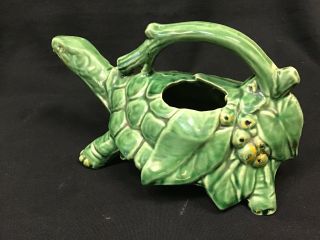 Rare Turtle McCoy USA Vintage Pottery Watering Can sprinkler pitcher green 4