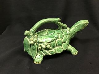 Rare Turtle McCoy USA Vintage Pottery Watering Can sprinkler pitcher green 7