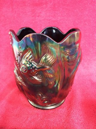 Vintage Fenton Dark Amethyst Carnival Glass Atlantis Koi Fish Vase Planter Rare 4
