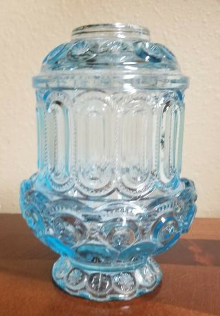 L.  E.  Smith Moon And Stars Light Blue Glass Fairy Courting Lamp Candle Holder