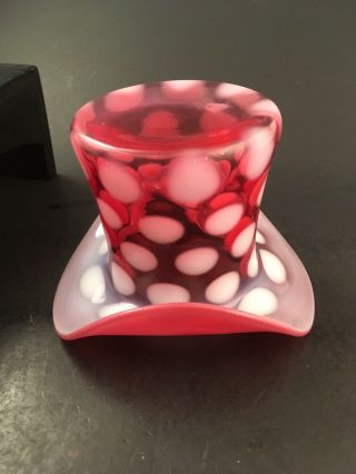 Fenton Art Glass Top Hat Cranberry Opalescent Coin - Dot Toothpick Holder Bowl