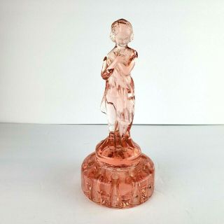 Cambridge Glass Peach Pink Flower Frog Draped Lady 8.  5 " Tall Vintage