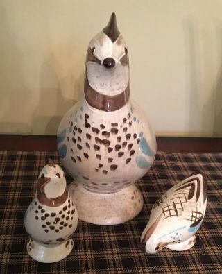 Vintage Red Wing Pottery Birds Quail Shakers & Hor D 
