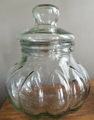 Glass Apothecary Cookie Jar Vintage Canister Large Pumpkin Bubble Shaped W Lid