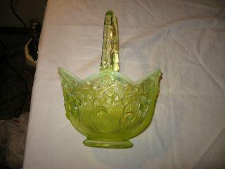 Fenton Yellow Topaz Opalescent Lily Of The Valley Basket Vaseline