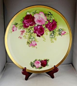 Antique Royal Austrian Porcelain Hand Painted Floral Charger - Signed Marlin