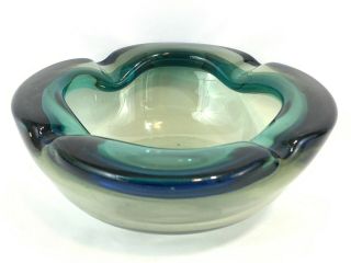 Mcm Modern Murano Italy Geode Sommerso Art Glass Ashtray Bowl Italy Blue Green