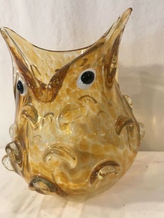Mid Century Murano Art Glass Owl Vase Amber Glass Dish Blown Glass Owl 2