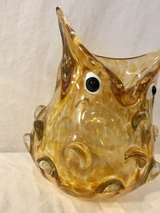Mid Century Murano Art Glass Owl Vase Amber Glass Dish Blown Glass Owl 3