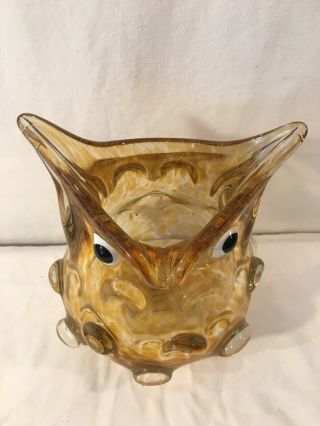Mid Century Murano Art Glass Owl Vase Amber Glass Dish Blown Glass Owl 4