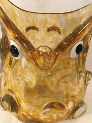 Mid Century Murano Art Glass Owl Vase Amber Glass Dish Blown Glass Owl 5