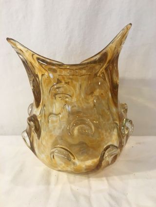 Mid Century Murano Art Glass Owl Vase Amber Glass Dish Blown Glass Owl 6