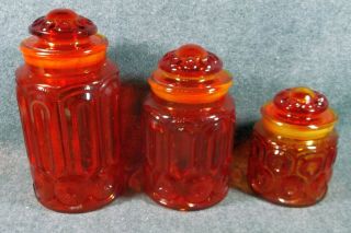 Vintage L.  E.  Smith Amberina Red Moon And Star Canister Apothecary 3 Piece Set