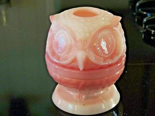 Vintage Fenton Rosalene Pink Slag Glass Owl Fairy Lamp Candle Holder,  2 - Piece