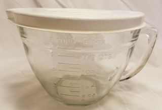 Vintage Anchor Hocking 2 Quart 8 Cup Measuring Cup Mixing Bowl With Plastic Lid
