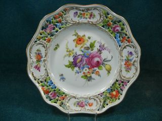 Carl Thieme Dresden Reticulated / Pierced Hand Painted Floral 10 1/4 " Plate (s)
