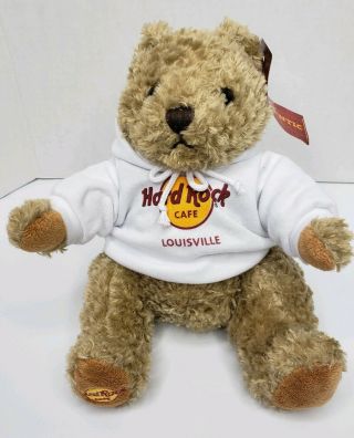 9 " 2015 Hard Rock Cafe Louisville Teddy Bear Plush White Hoodie With Tags