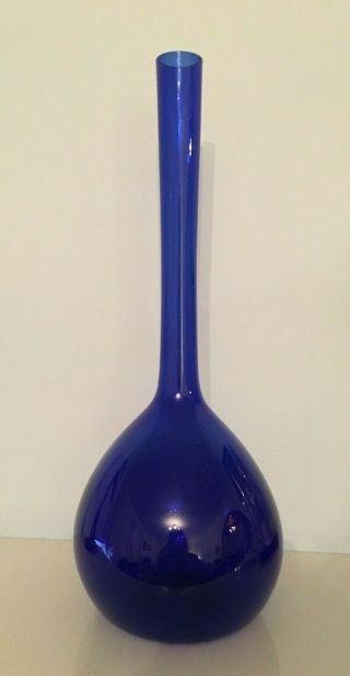 Large 33 Cm Swedish Gullaskruf Arthur Percy Cobalt Blue Art Glass Vase