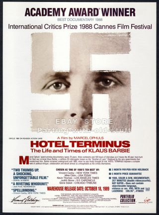 Hotel Terminus: Life And Times Of Klaus Barbie_orig.  1989 Trade Print Ad Promo
