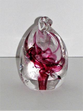 Signed Hand Blown Art Glass Twisted Paperweight - Purple Design 364