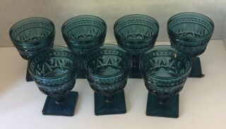 7 Indiana Glass Colony Park Lane Blue Stemmed Goblets - 4 - 1/2 " Juice,  Custard,