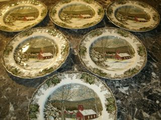 Set Of 6 Johnson Brothers Friendly Village The School House Dinner Plates 9 7/8 "