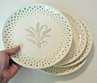 4 Dinner Plates.  Vintage Golden Wheat Pattern Homer Laughlin Fleur De Lis Usa