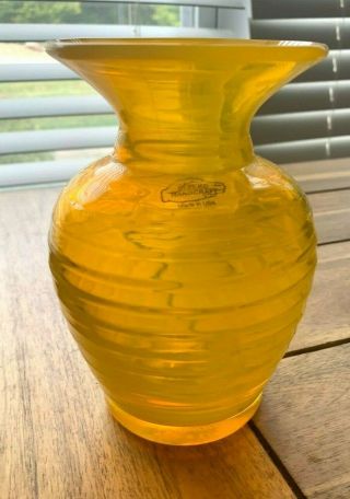 Uncommon Blenko Festival Of Glass Vase,  2013,  Signed.  Rare Yellow Color.  Label