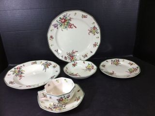 Antique Royal Doulton England 6 Piece Place Setting - Old Leeds Sprays