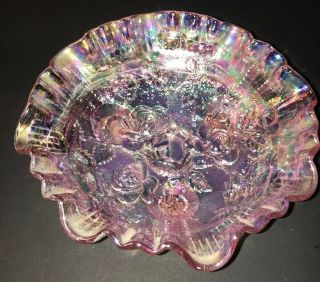 Vintage Indiana Pink Carnival Glass Footed Bowl (ruffled) Floral 8.  5 " Wide Gc