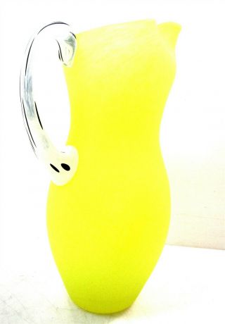 Kosta Boda Art Glass Yellow Pitcher Black/white Handle Signed By Gunmel Sahlin