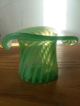 Fenton Glass 1930s Prelogo Green Swirl Hat Vase