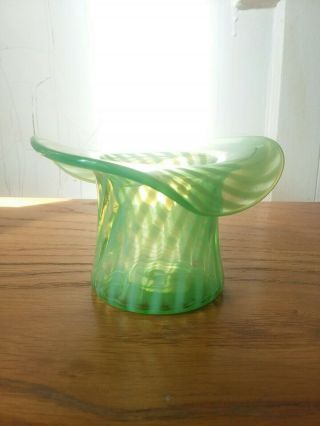 Fenton Glass 1930s Prelogo Green Swirl Hat Vase 4