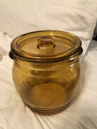 Vtg Amber Glass Cookie Jar/biscuit Canister 7” Diameter 8” Tall Hand Blown