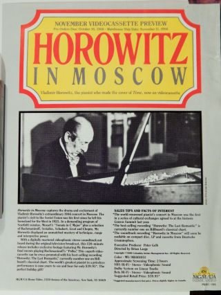 Vladimir Horowitz In Moscow (video Dealer Brochure 1990s)