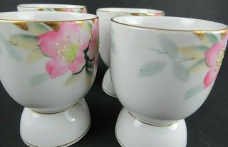 NORITAKE AZALEA HAND PAINTED CHINA EGG CUPS (SET OF 4) RED BACK STAMP 19322 3