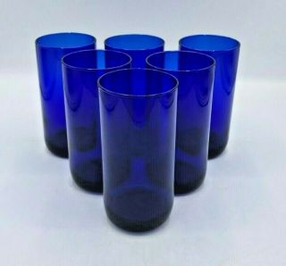 Set Of 6 Vintage Libbey Cobalt Blue Glass Metropolitan Tumblers