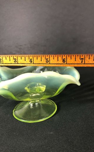 Antique Vaseline Glass Opalescent Nappy With Handle,  Uranium Glass? Very Early 4