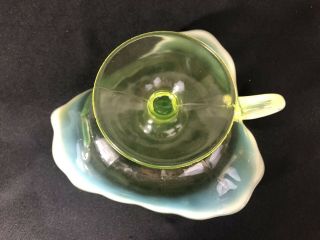 Antique Vaseline Glass Opalescent Nappy With Handle,  Uranium Glass? Very Early 8