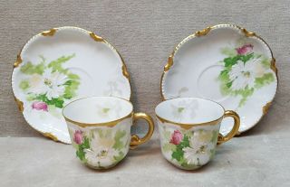 2 Limoges Coronet Demitasse Cups And Saucers Gold Gilt.
