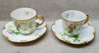 2 Limoges Coronet Demitasse Cups and Saucers Gold Gilt. 2
