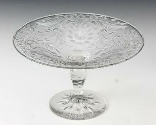Antique Elegant Era Rock Crystal Engraved Cut Glass Footed Compote Bowl Nr Dms